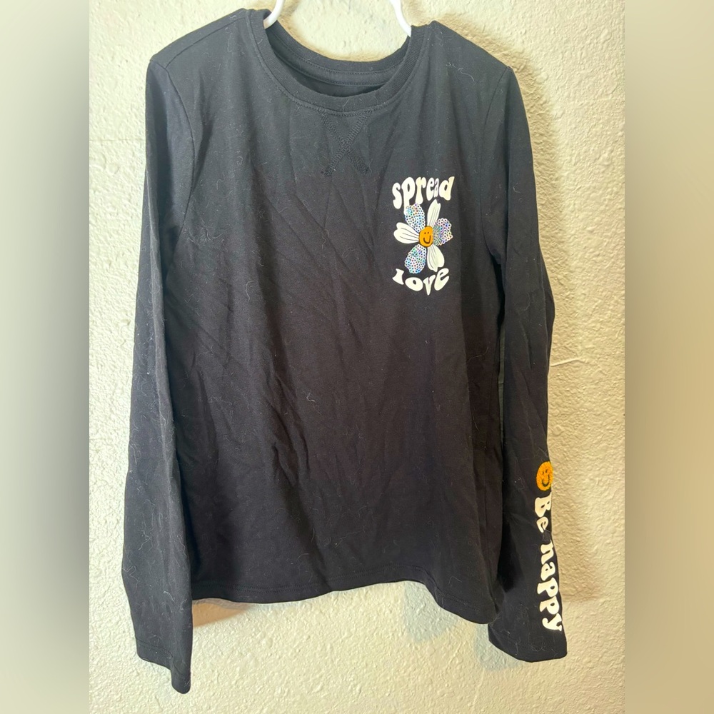 wonder nation Black Long-Sleeve Tee with Floral 'Spread Love' Graphic